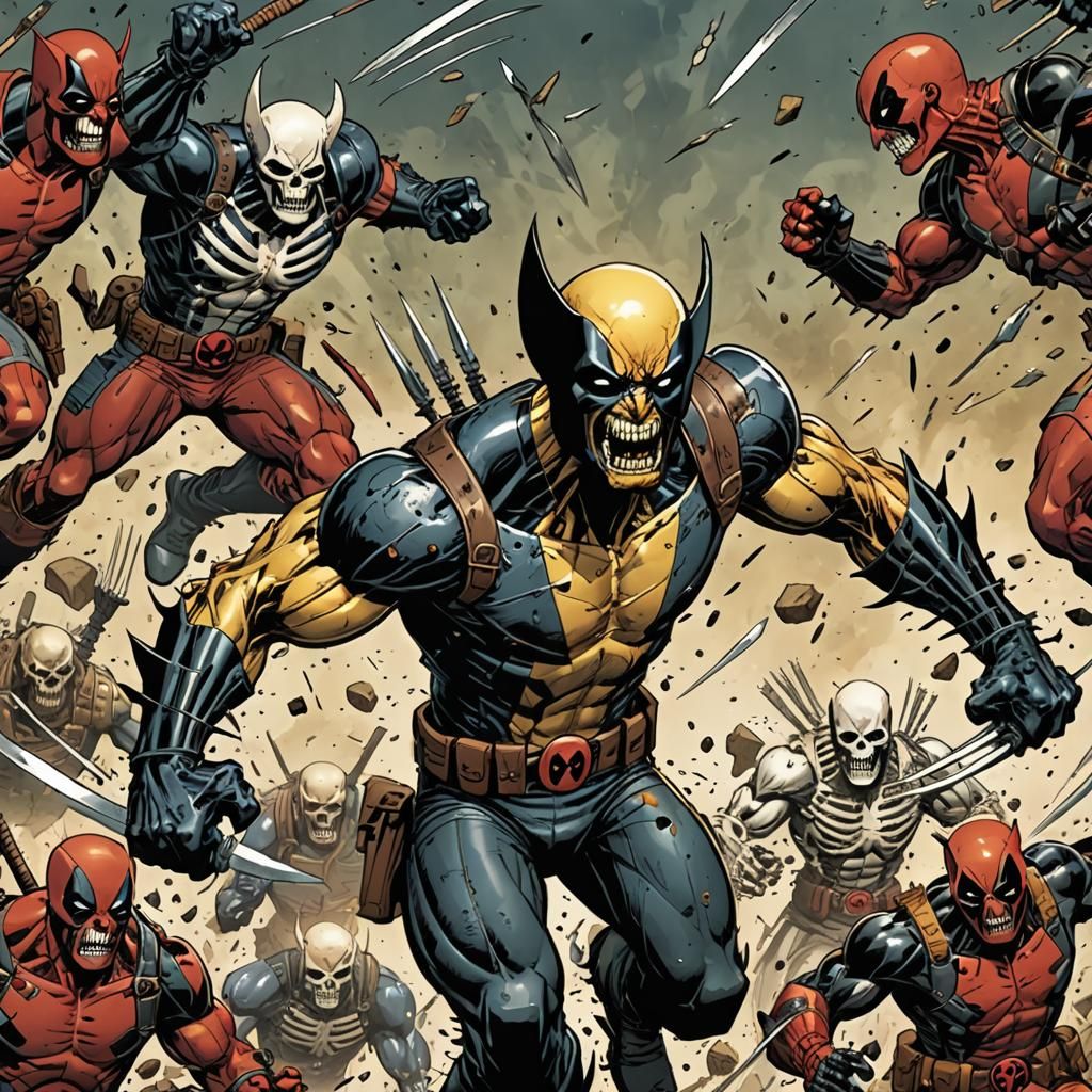 Skeletal Wolverine vs Sentinels with X-Men