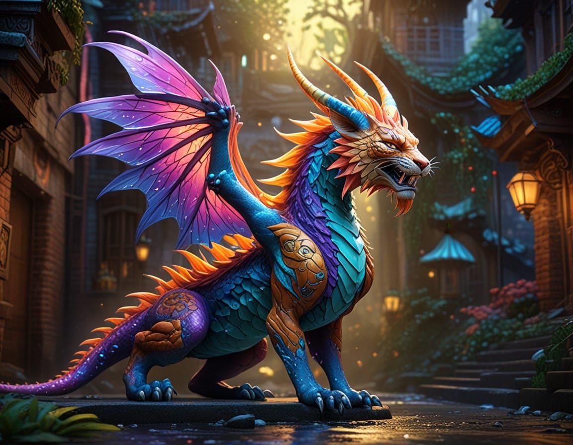 Majestic Fairy Dragon Tiger in Vibrant, Cinematic Faerie Art