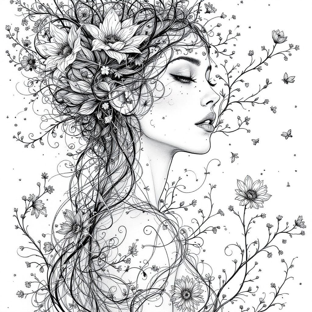 Surrealistic Ink Art of a Flowing Ethereal Beauty