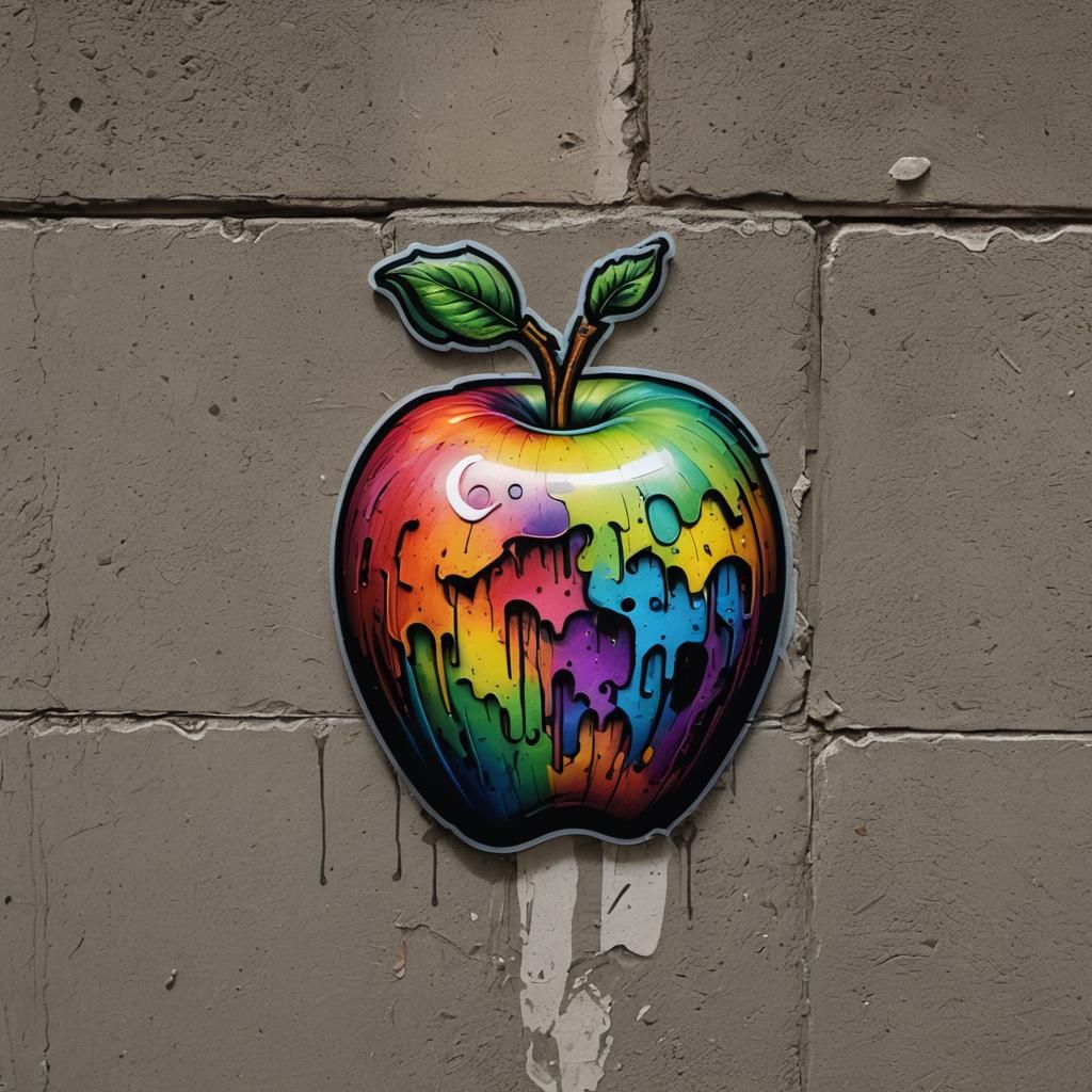 Hyperrealistic Rainbow Apple Graffiti Sticker