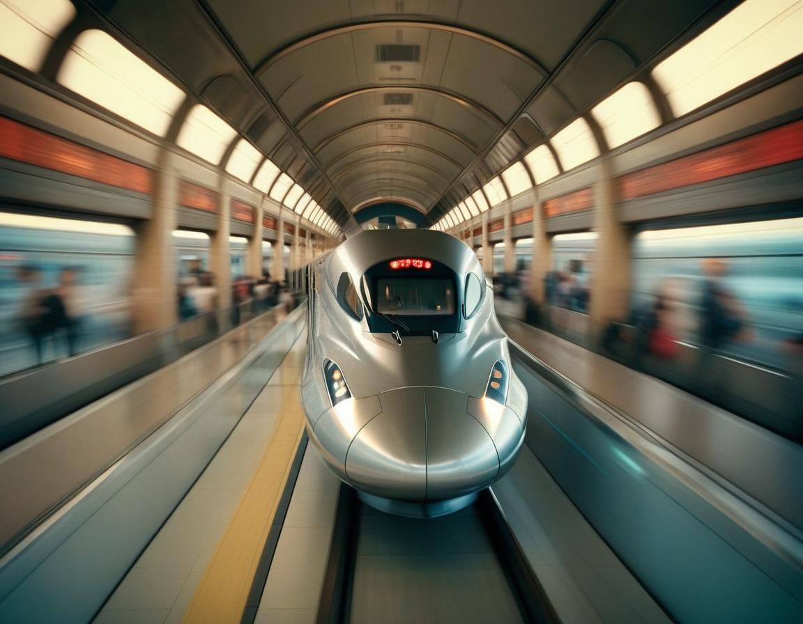 Futuristic Bullet Train in Grand Terminal at Magic Hour