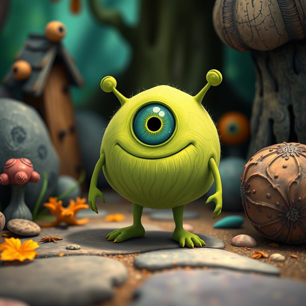 Cute Green Monster Inspired by Miyazaki and Domaradzki