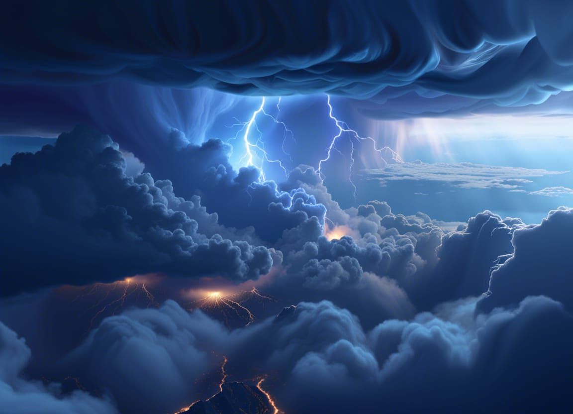 Dramatic Thunderstorm Above the Clouds: Digital Art