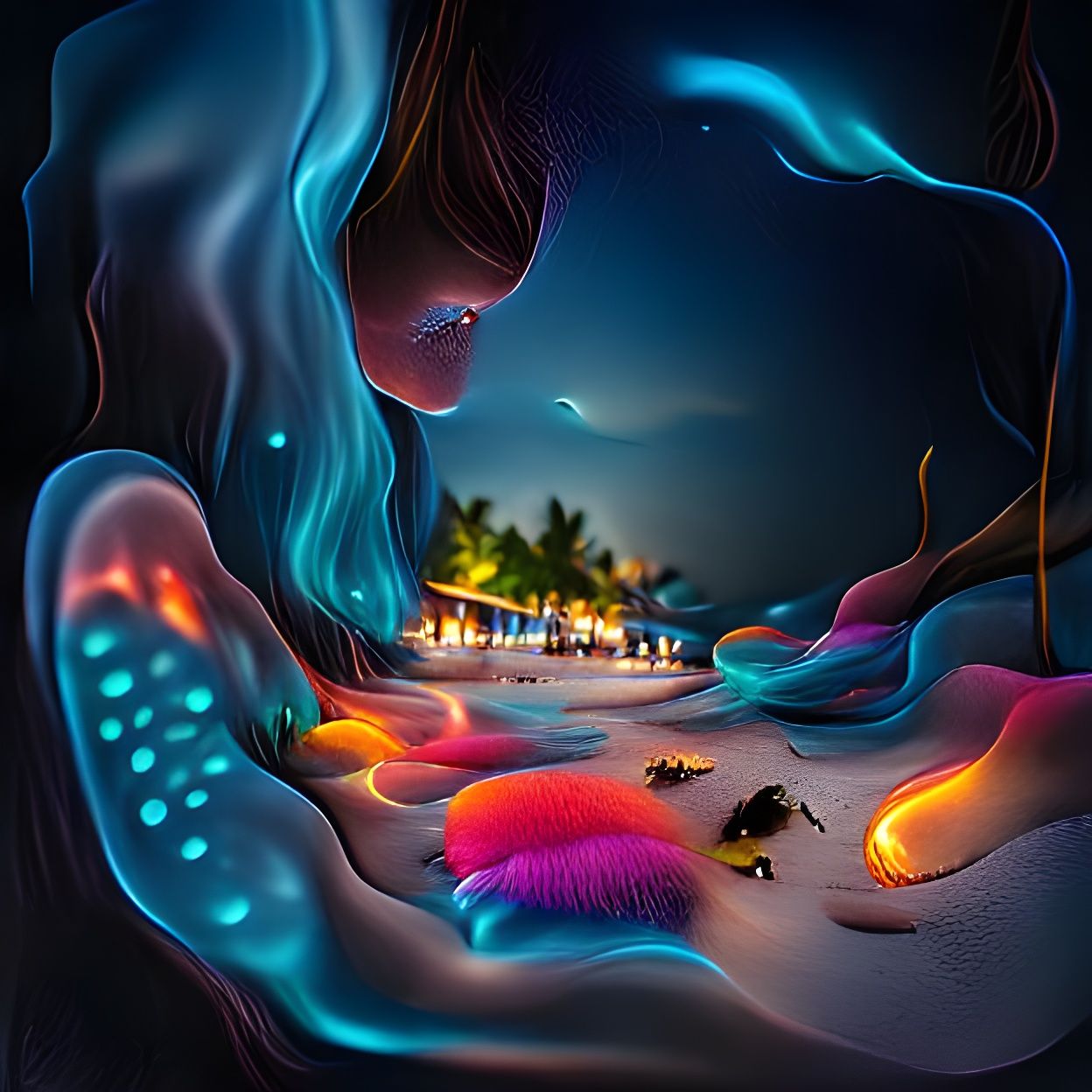 Bioluminescent Beaches, Maldives Night Panorama