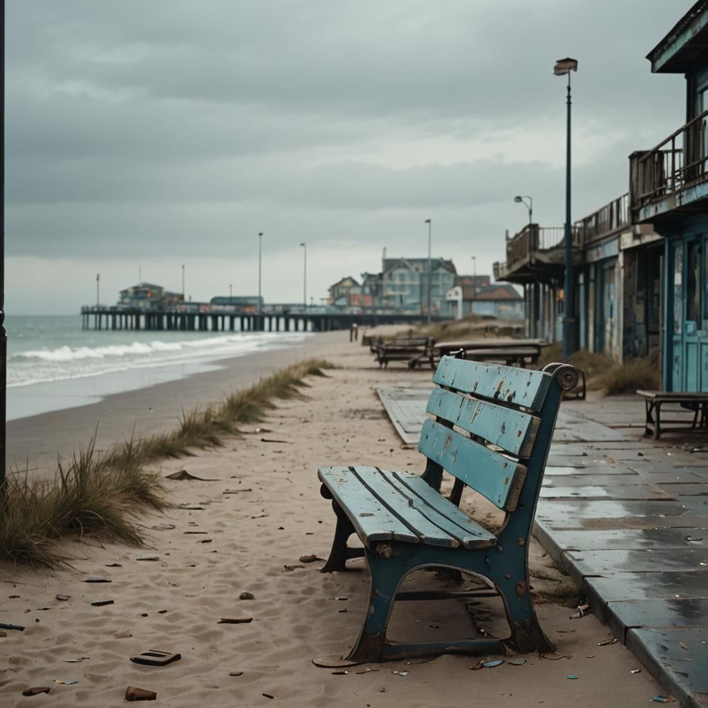 Melancholy Coastal Scene of Seaside Town