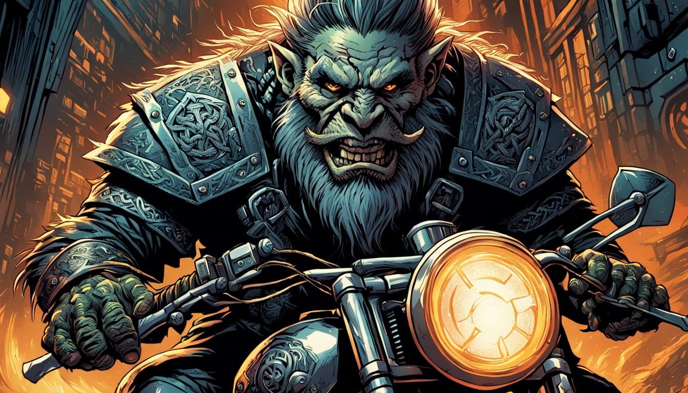 Troll Biker in Comic Book Style