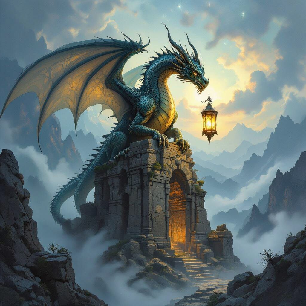 Dragon Perched Atop Ancient Ruin