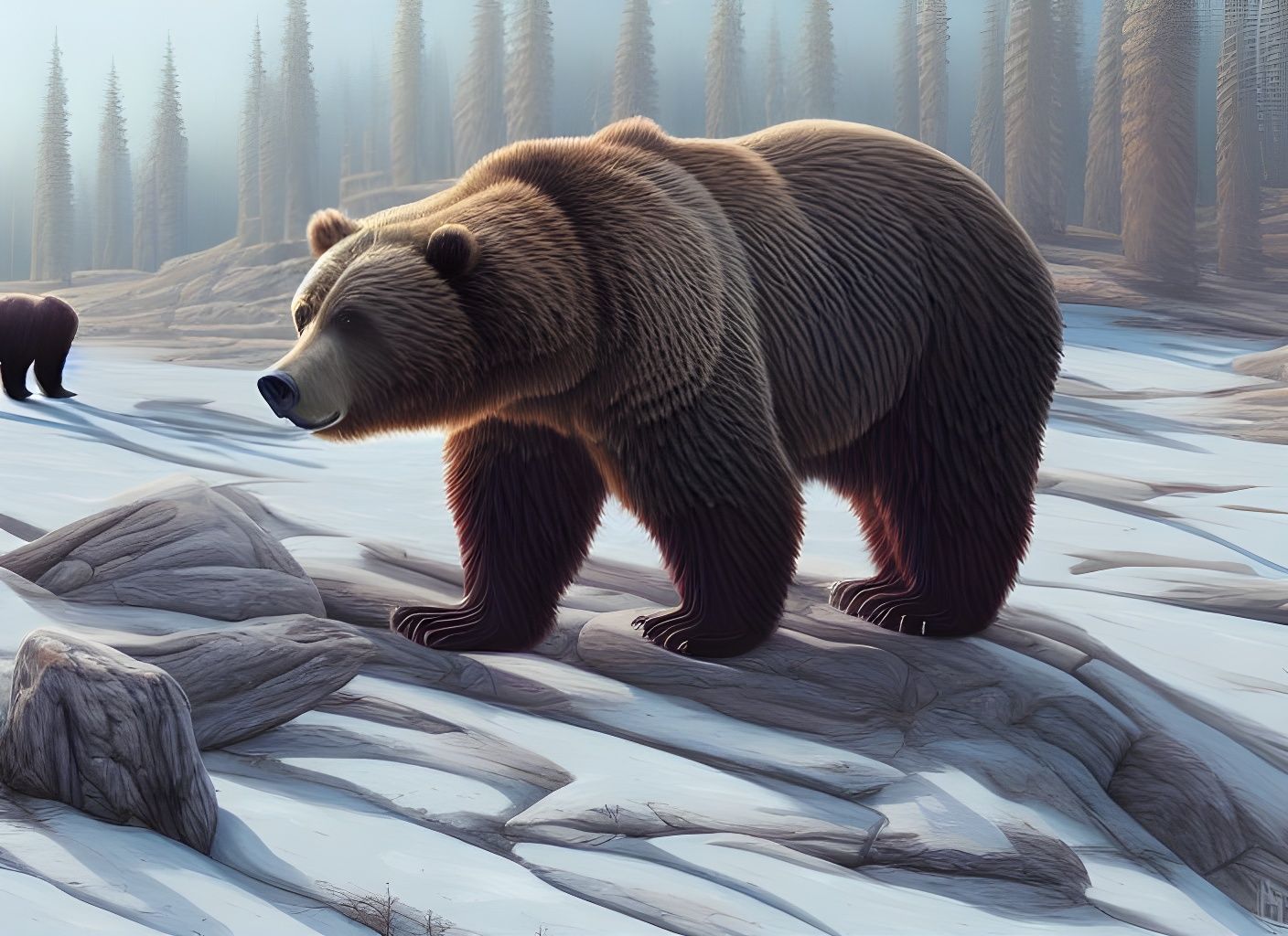 Grizzly Bear Digital Artwork in Surreal Style