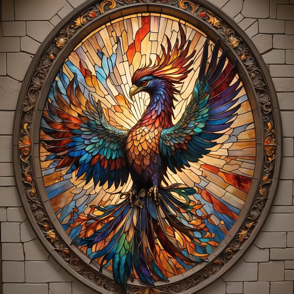 Stained Glass Phoenix Rising in 3D