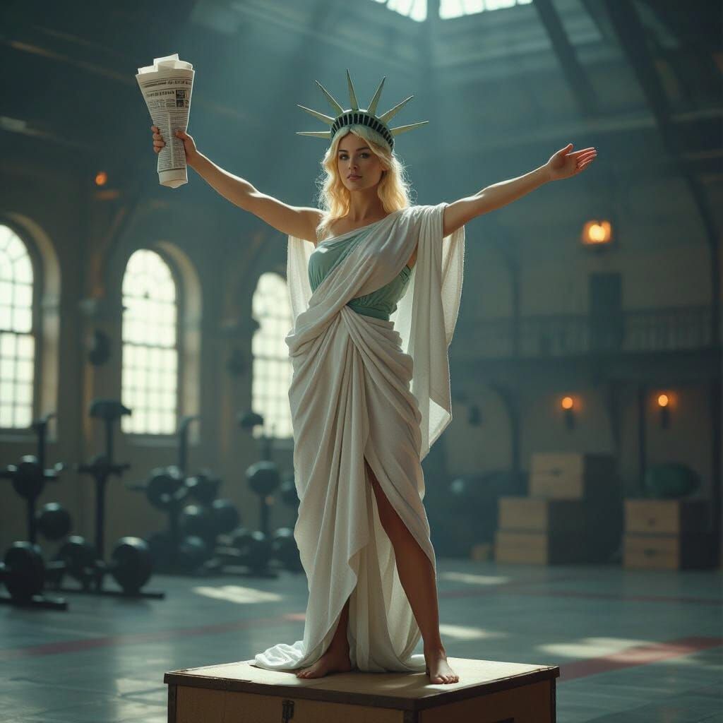 Triumphant Athlete in Futuristic Gymnasium