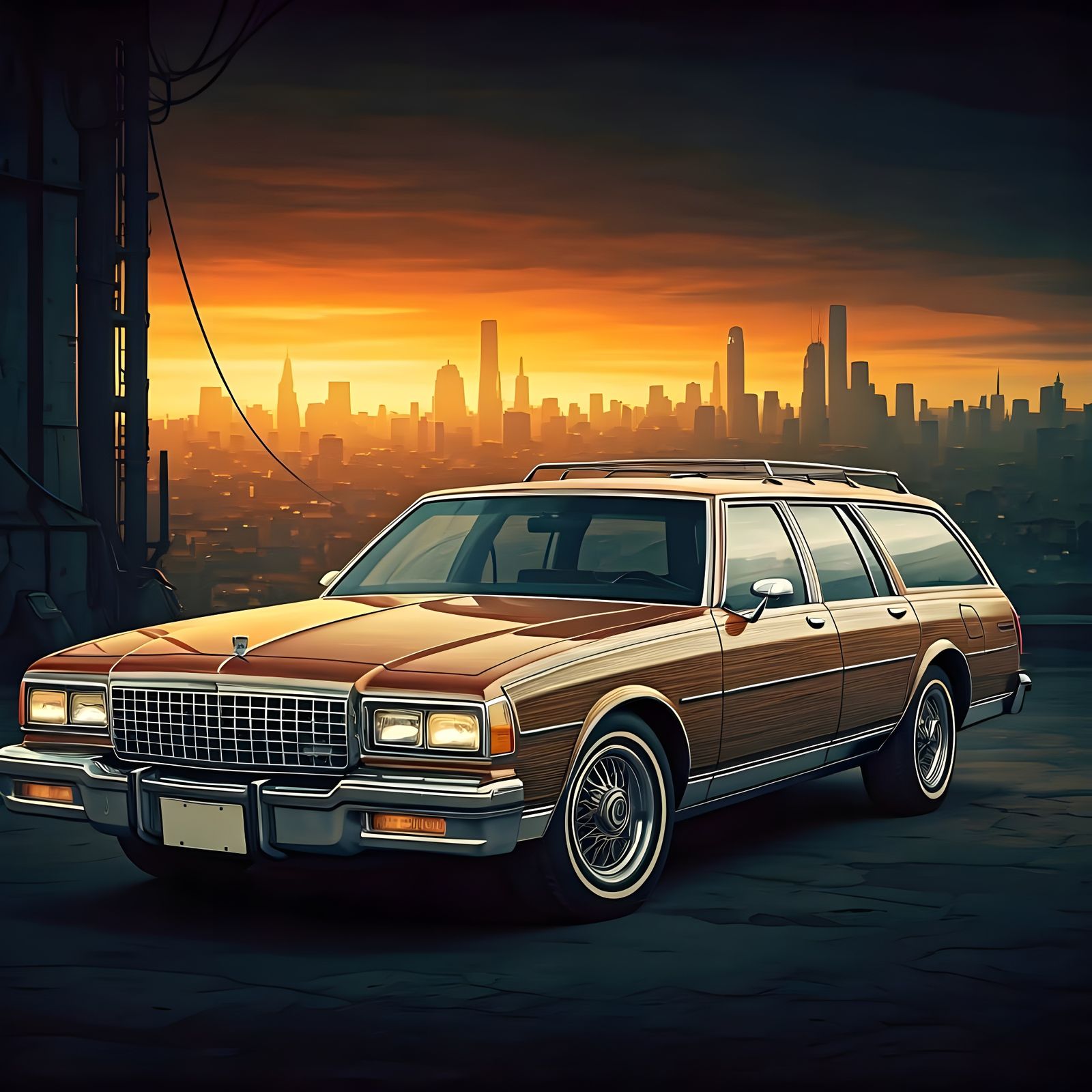 Retro Futuristic Station Wagon in Golden Hues