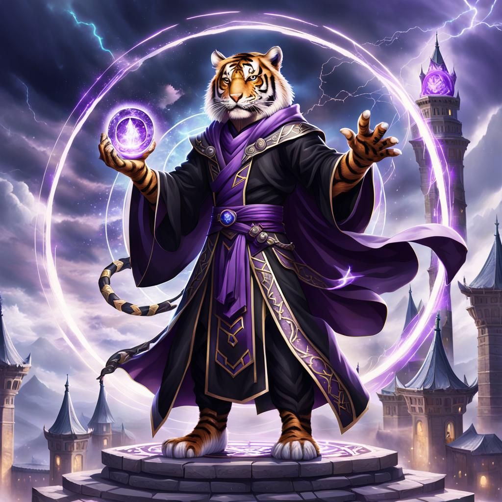 Tiger Mage Casting Spell on Tower Top