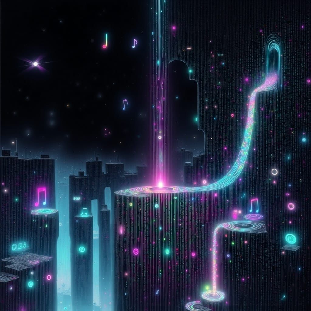 Breathtaking Bioluminescent Matrix Code Falls in a Futuristi...