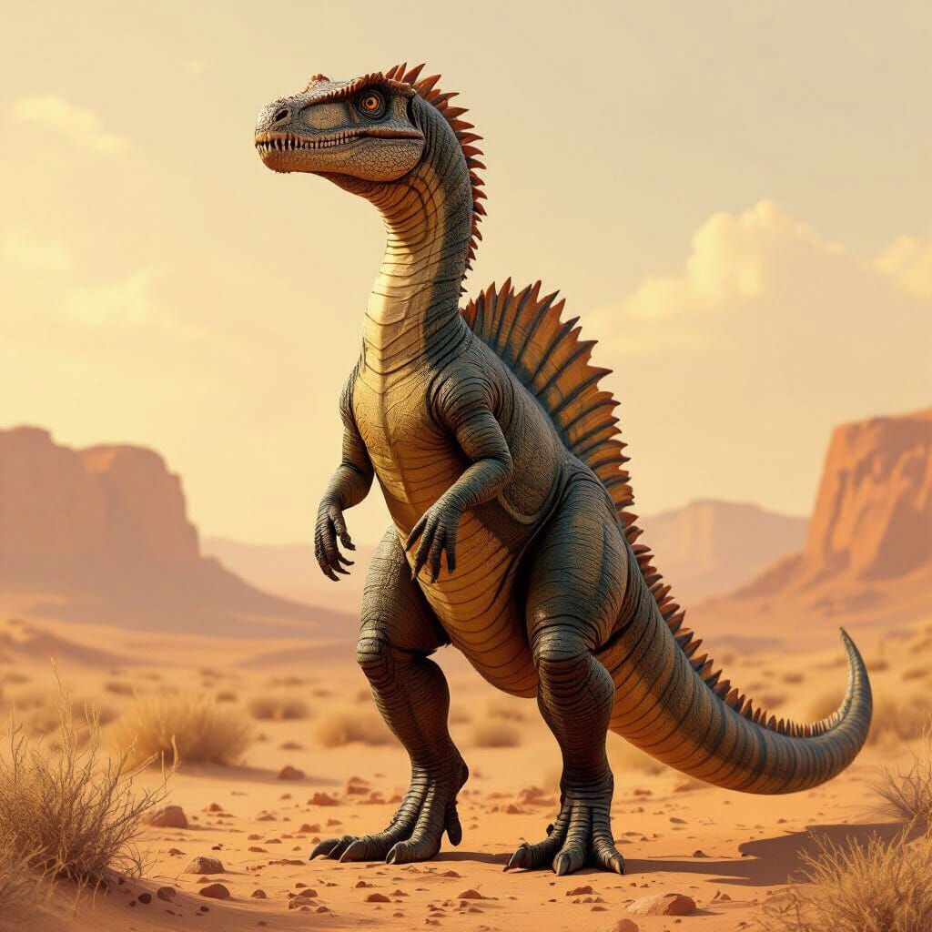 Majestic Spinosaurus in Earthy Desert Landscape