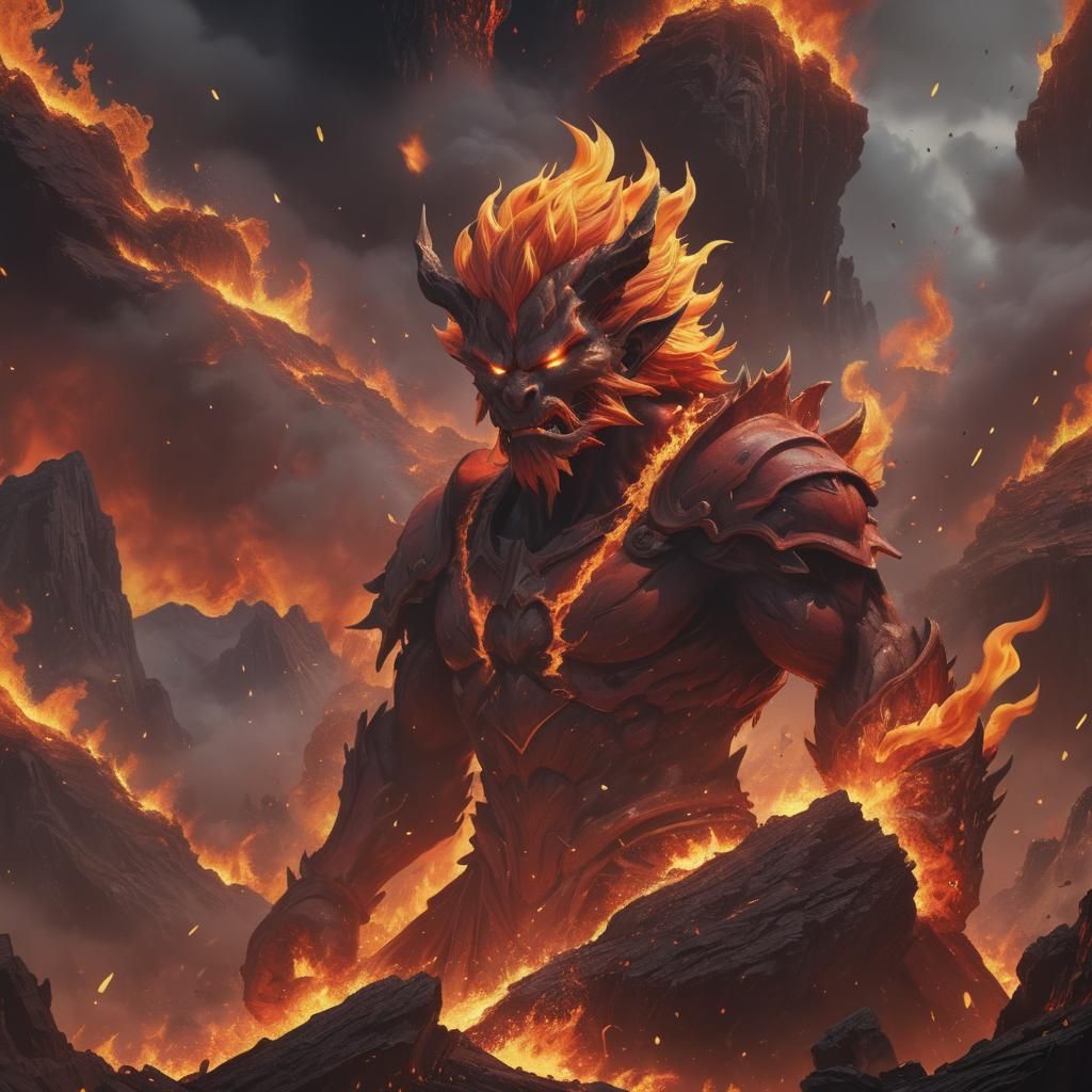 Fiery Anime Ifrit: Cel-Shaded Digital Art