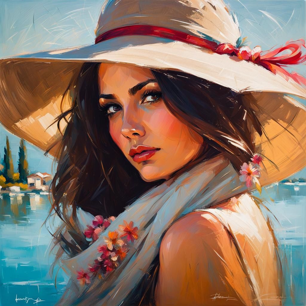 Brunette in Sunhat at Lake Garda: Asencio Style