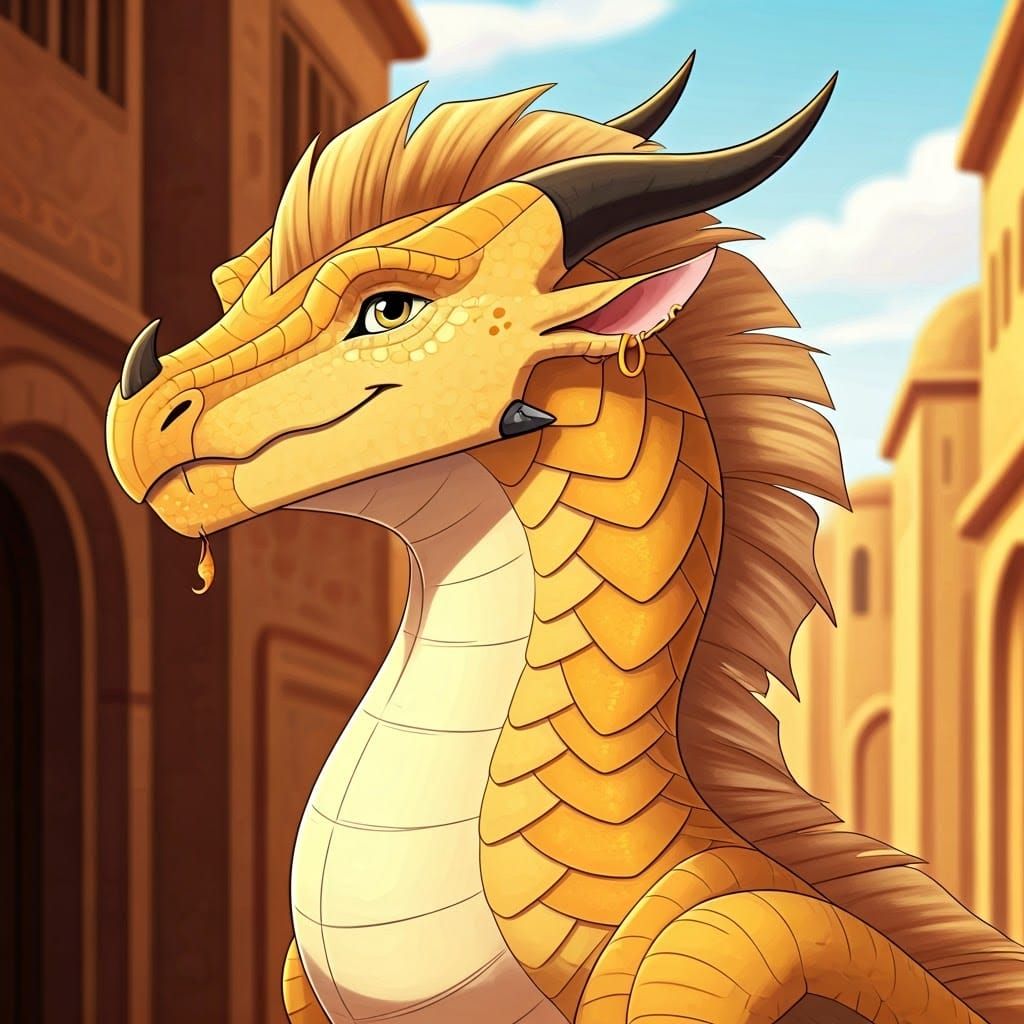 Sandy-Yellow Desert Dragon with Anime-Inspired Style