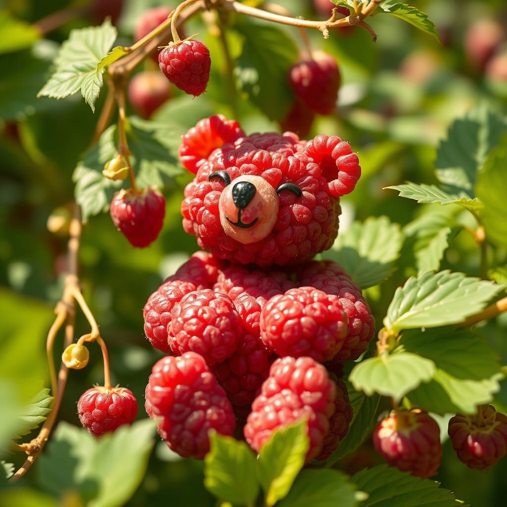 Raspberry Bear Cub in Whimsical Garden Art
