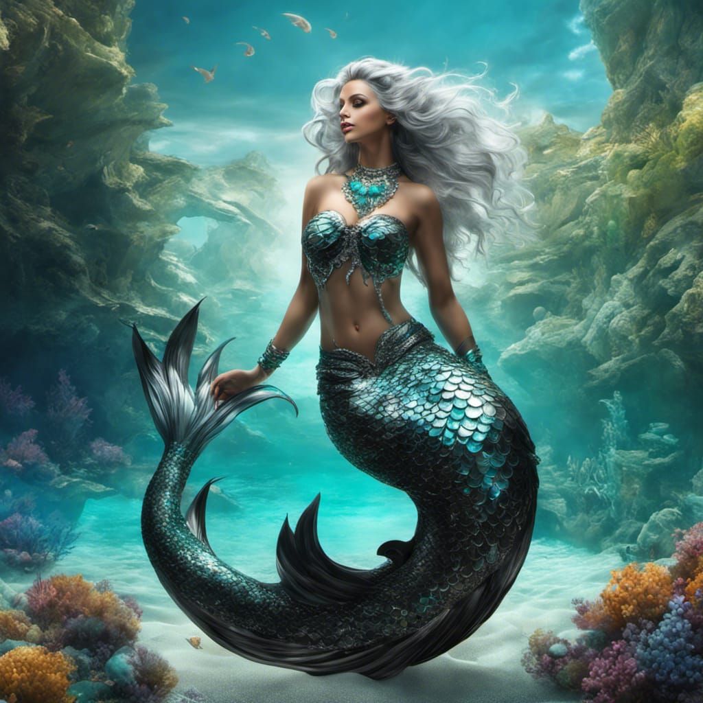 A beautiful silver-haired mermaid.