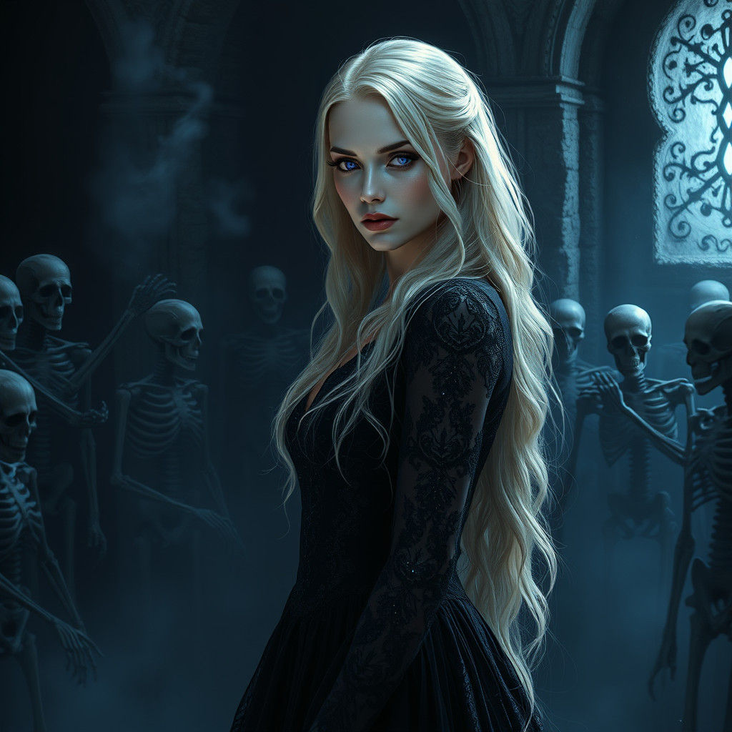 Ethereal Necromancer Summons Skeletons in Ancient Temple