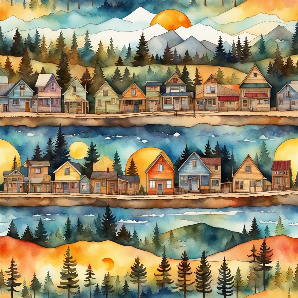 Boho Geometry in Oregon Town, Watercolor Batik