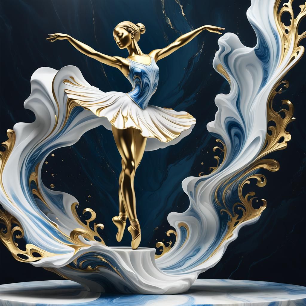 Graceful Ballerina Silhouette in Marble Style