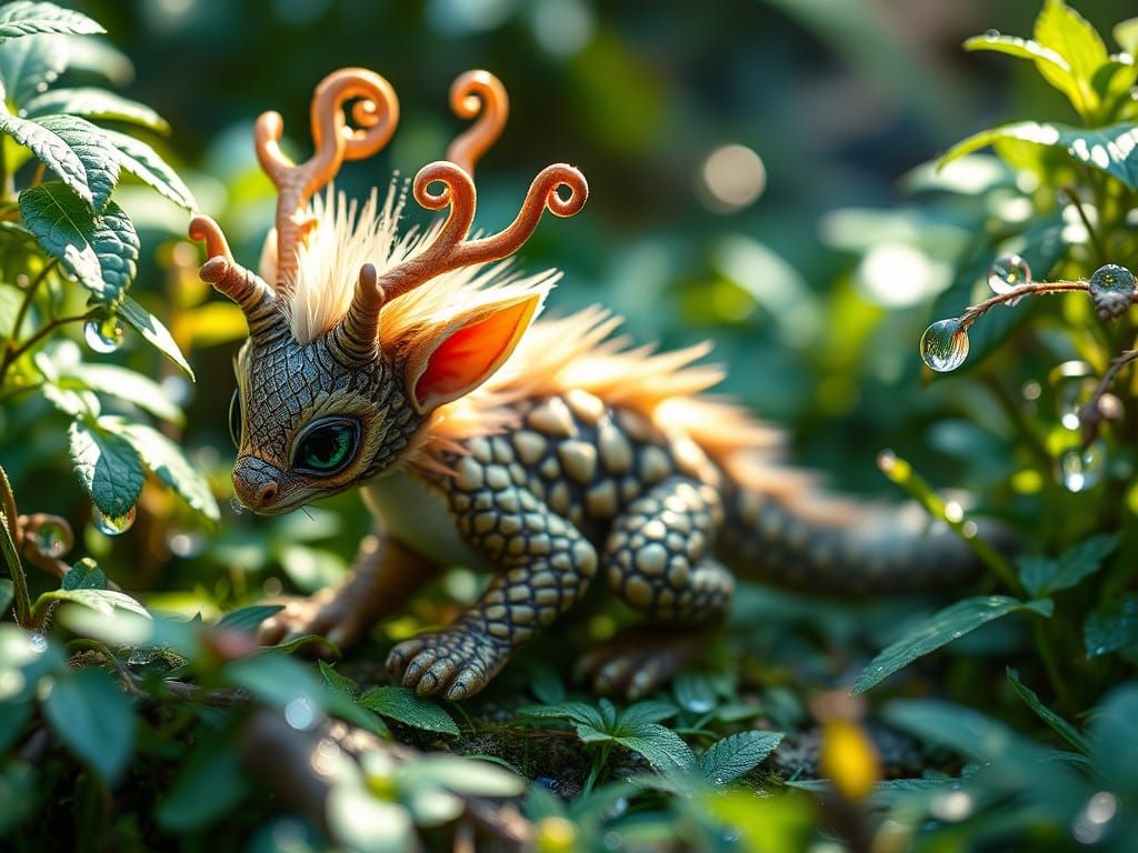 Whimsical Dragon-Cat Hybrid in Enchanted Jungle Realm