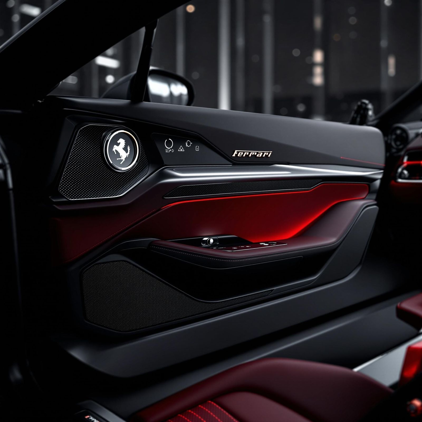 Futuristic Ferrari Door Interior with Glowing Interface