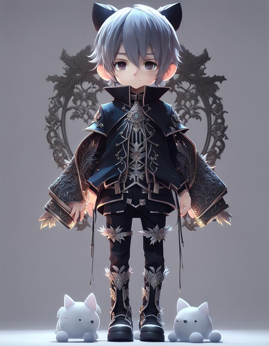 Gothic Anime Boy in 3D Rendered Style