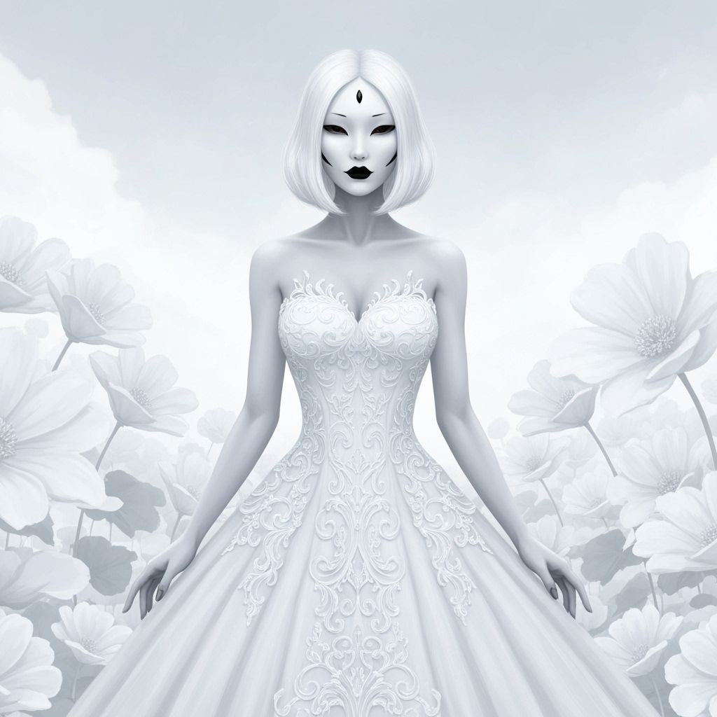 Slender Asian Woman in White Flowers
