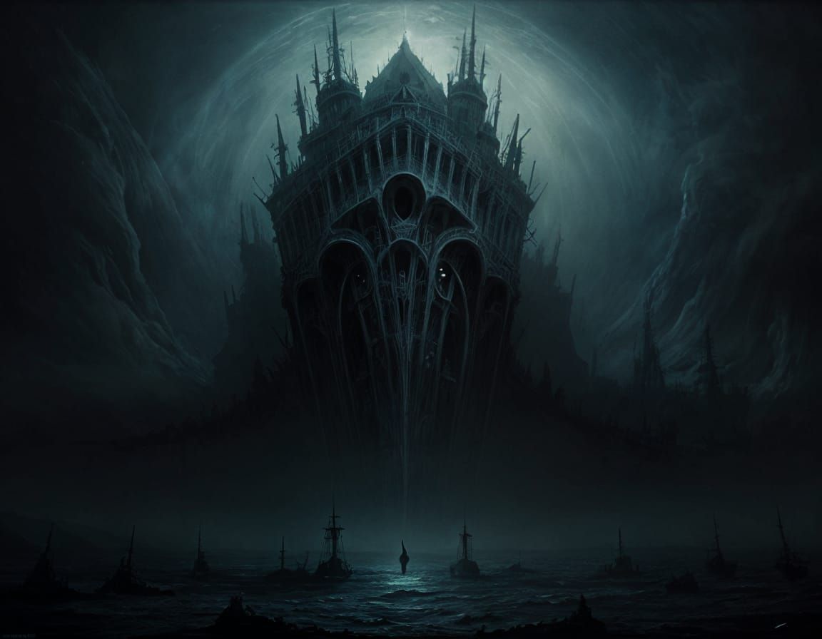 Surreal Ghost Ship in Dark Fantasy Style
