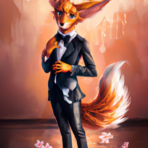 Eevee Boy in Tuxedo: Digital Art Illustration