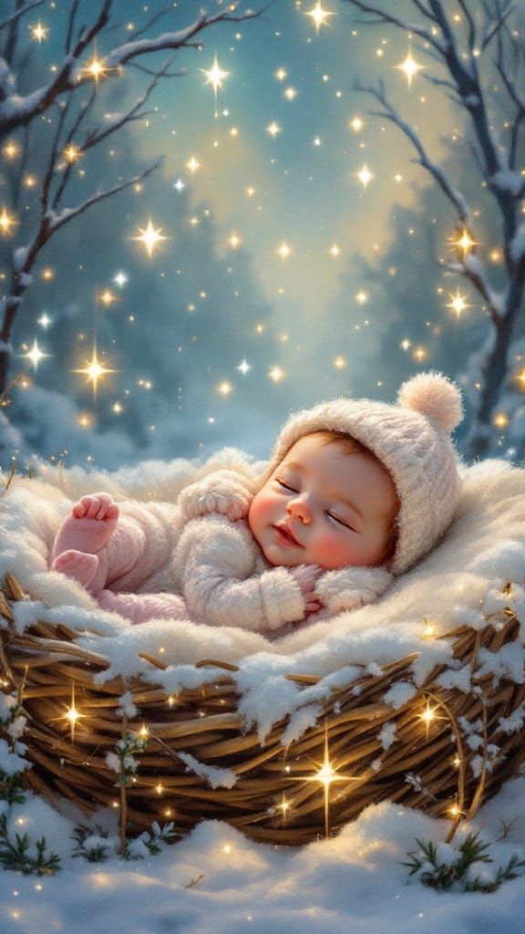 Whimsical Winter Wonderland with Christmas Baby in Cozy Crib