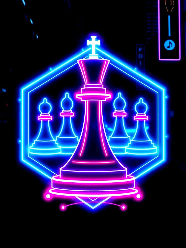 Neon Chess Logo Outline Design