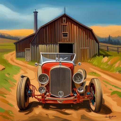 Hyperrealistic Abandoned Classic Car on a Ranch
