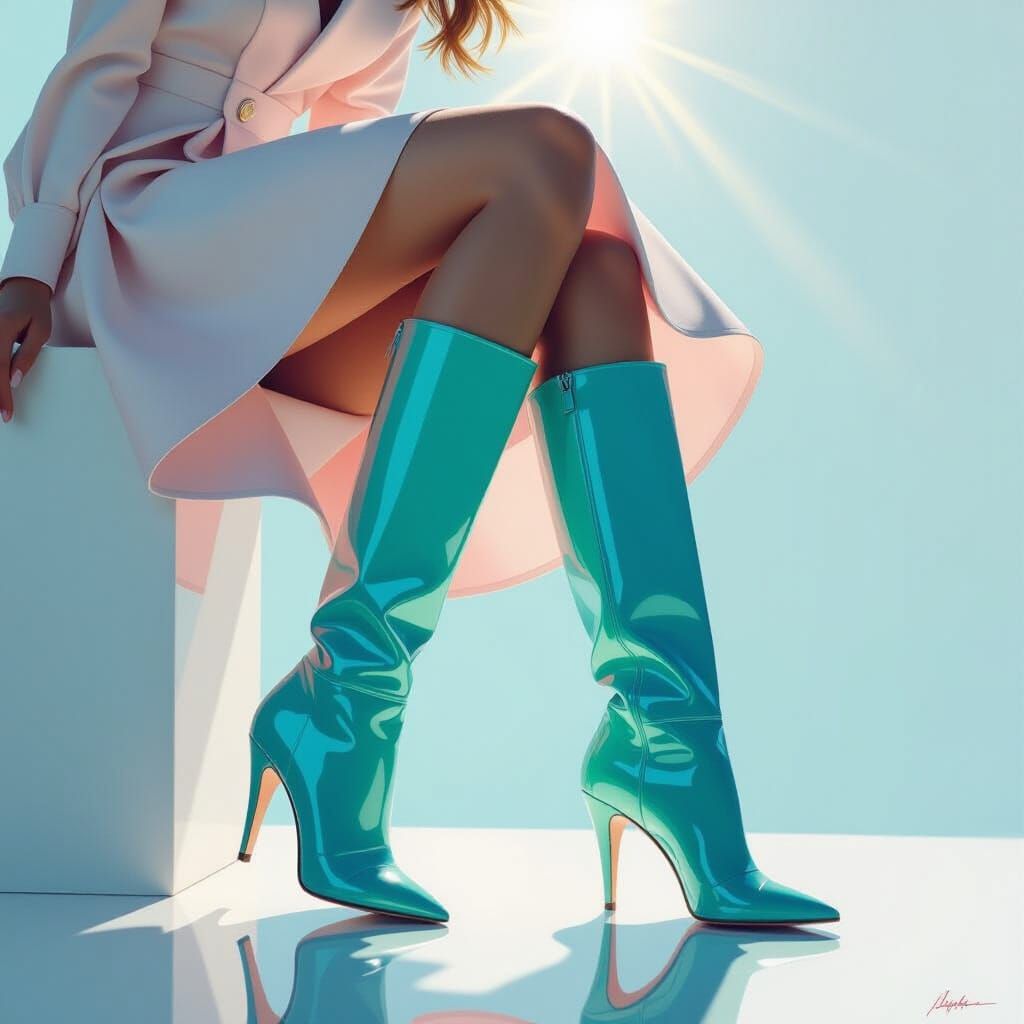 Woman in Glass Boots: Minimalist Painting with 60s Elegance
