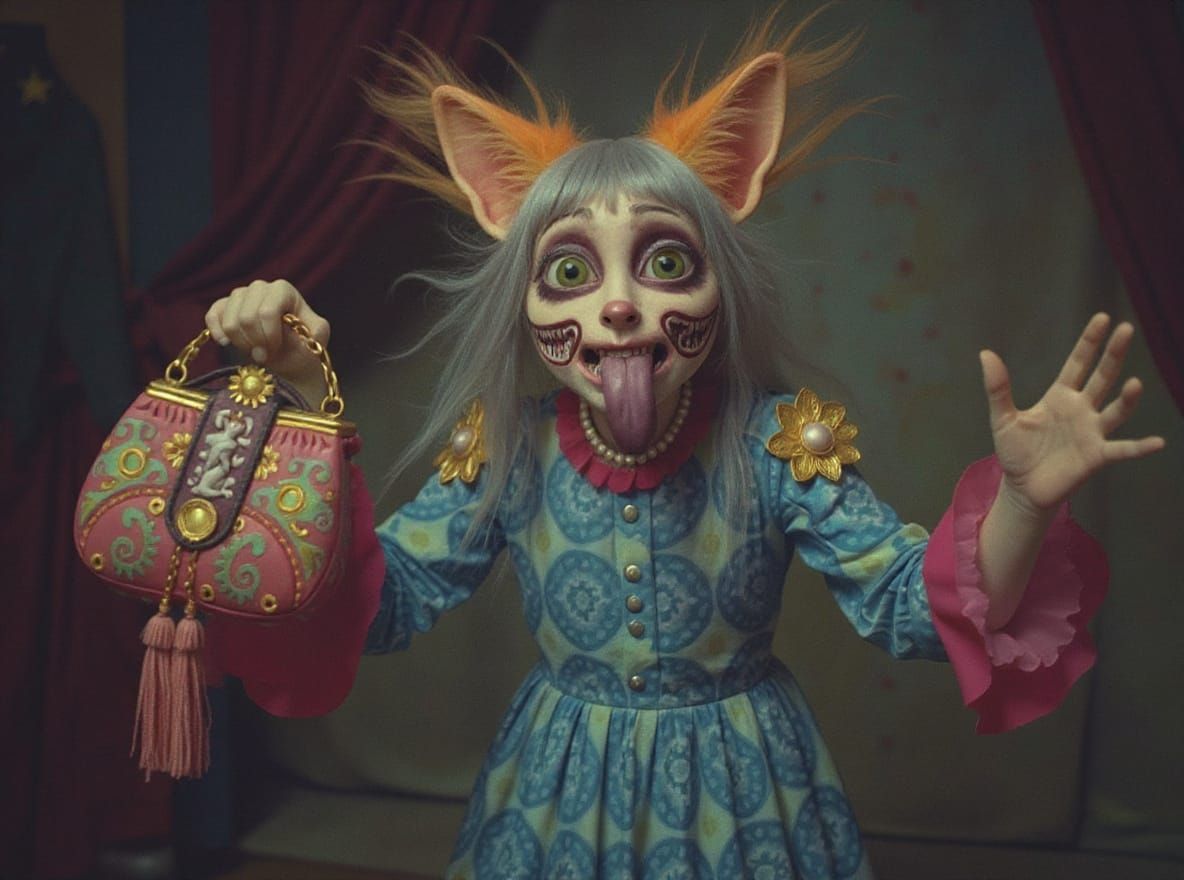 Horrifying Being with Magical Paisley Bag: 1930s Vintage Pho...