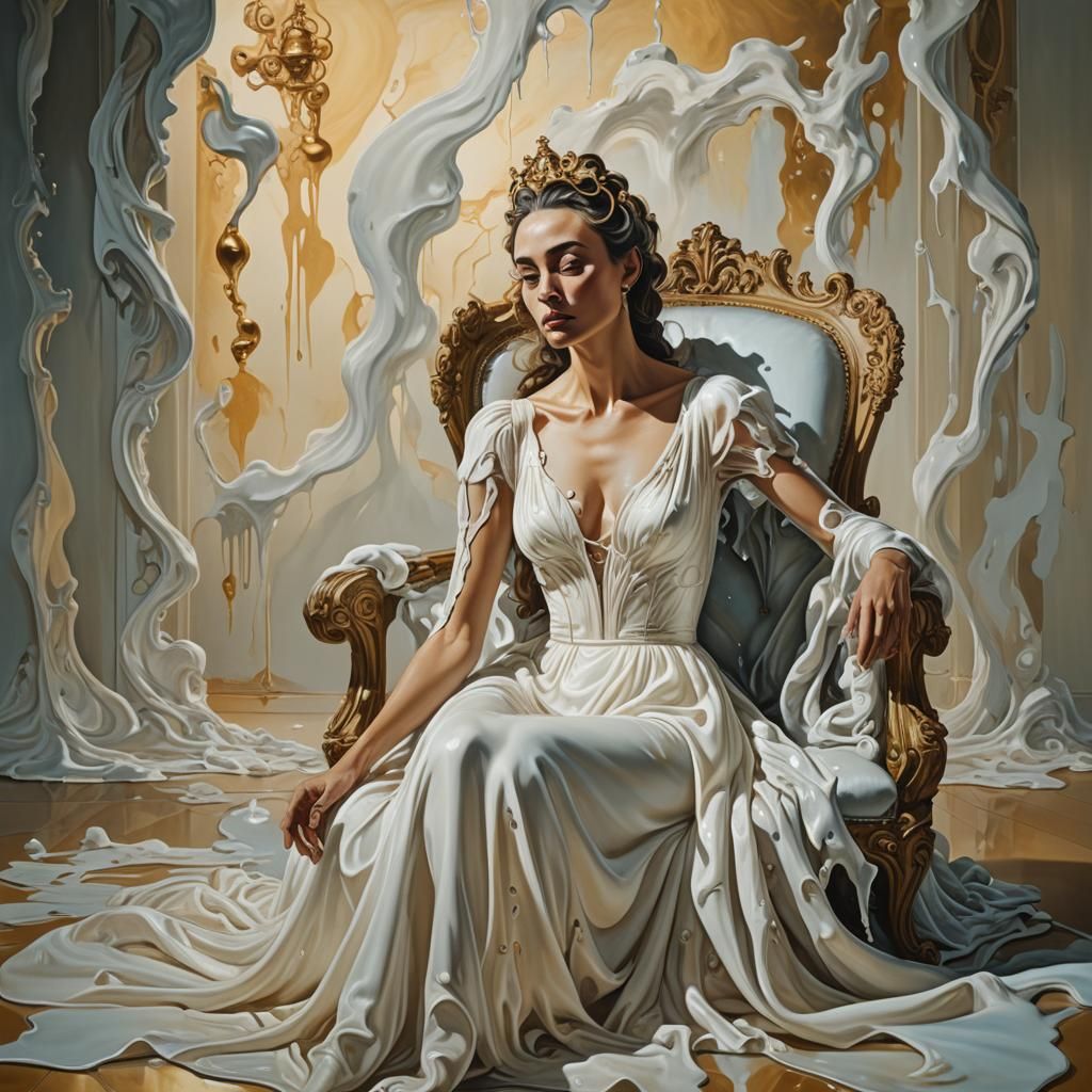 Surreal Woman in White Gown, Oil Painting
