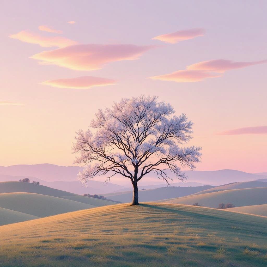 Elegant Tree Silhouette Against Dreamy Sunset Sky