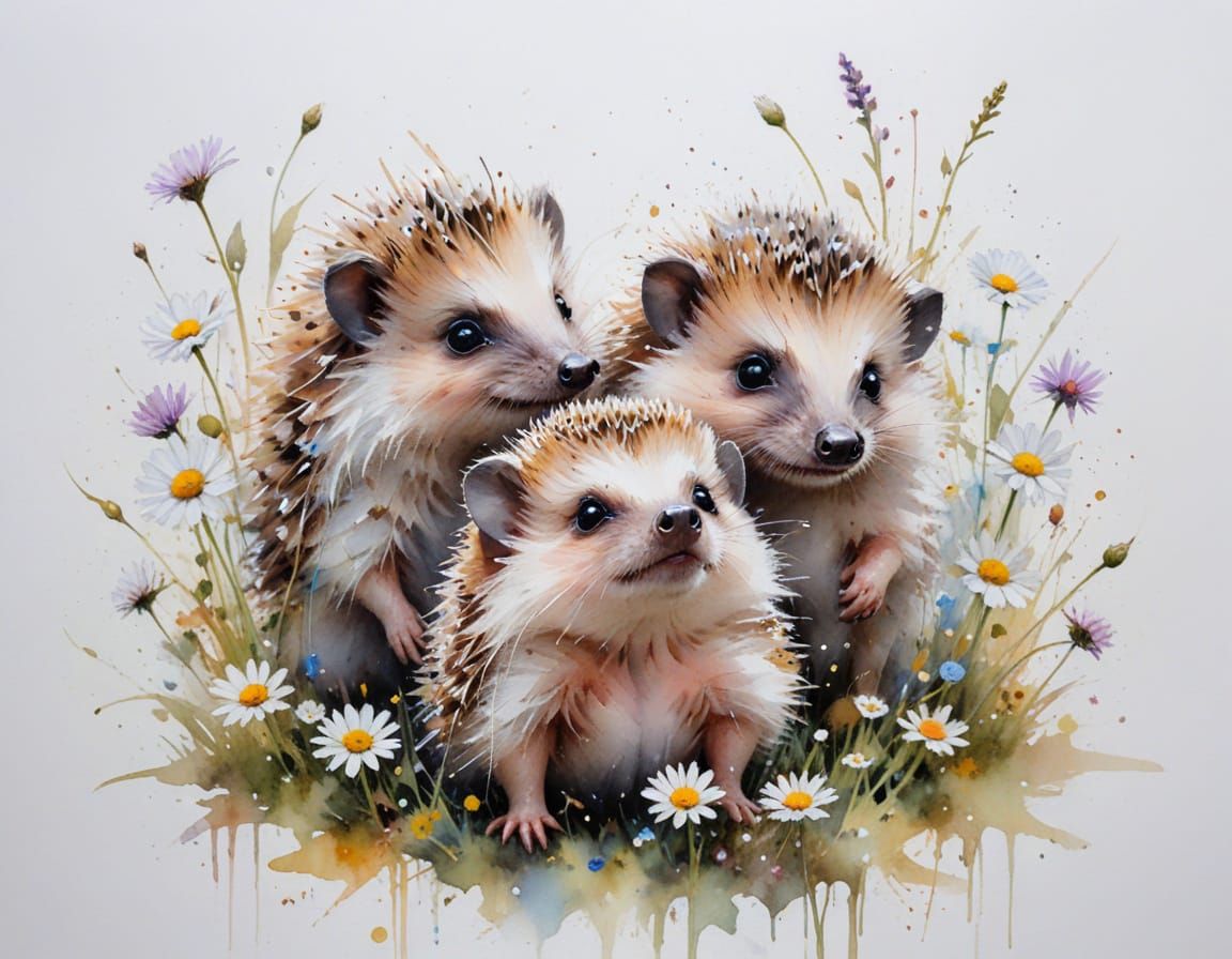 Adorable Baby Hedgehogs in Pastel Daisy Meadow