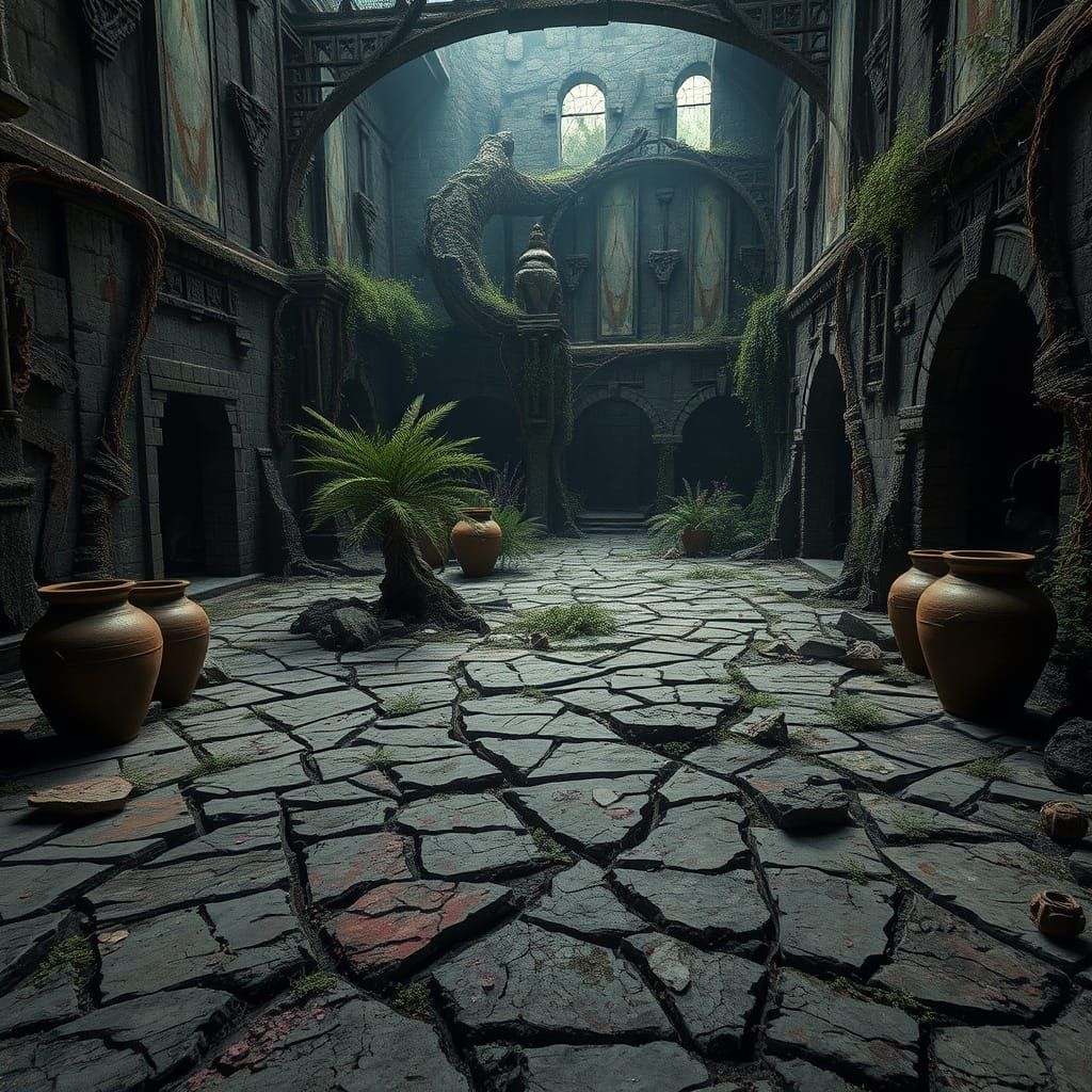 Desolate Abandoned Garden in Dark Fantasy Style