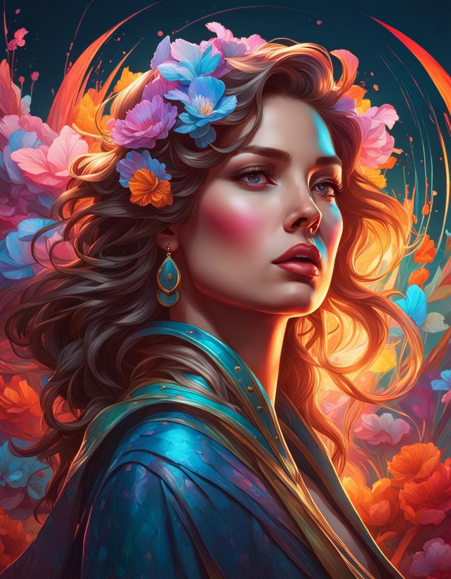 Dramatic Portrait in Hyperrealistic Splash Art Style