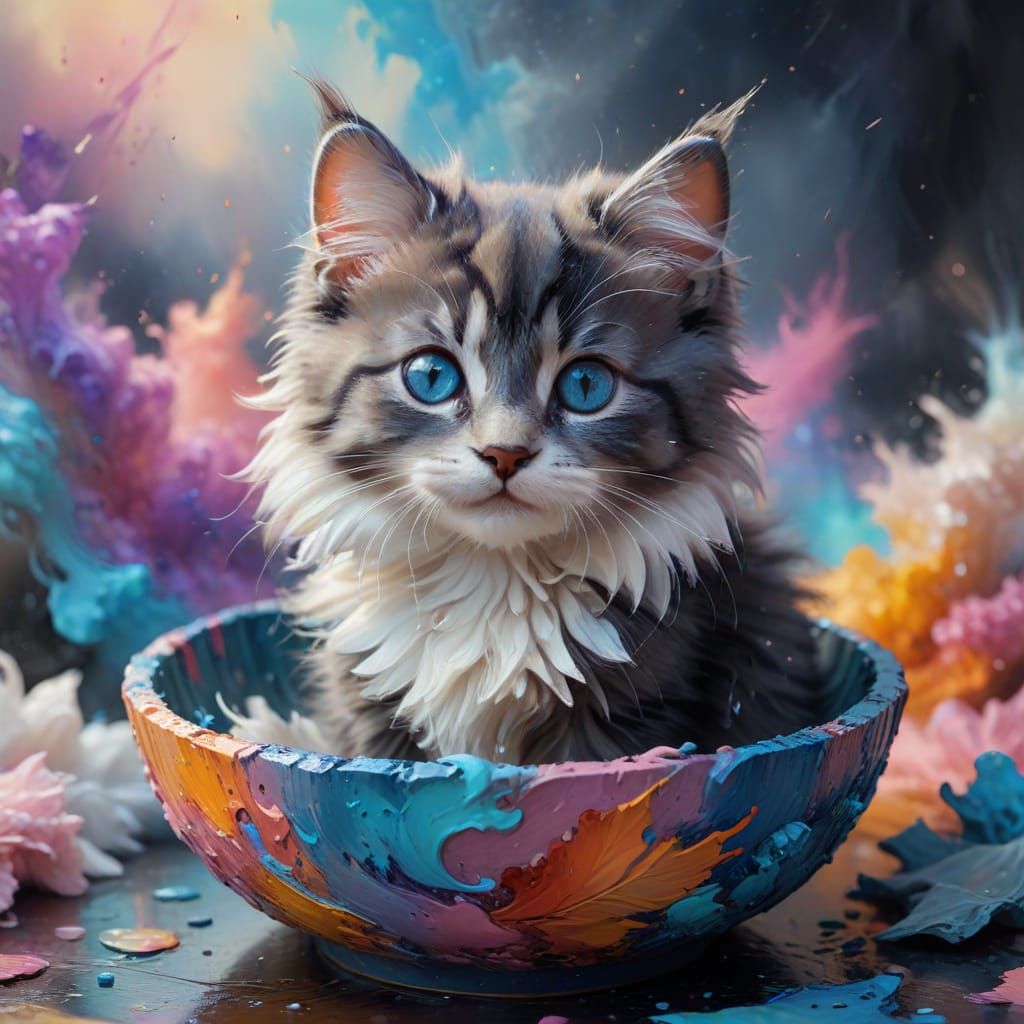 Dreamy Kitten in Whimsical Oil Painting