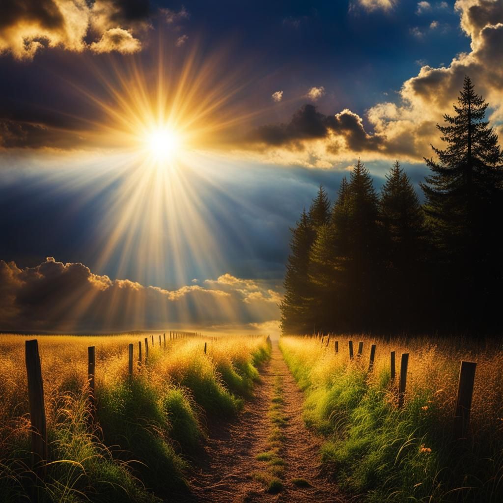 Heavenly Sunshine Beams Through Divine Clouds