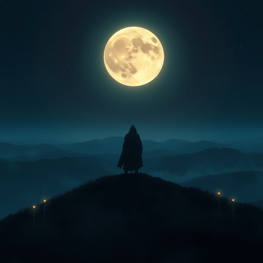 Ethereal Moonlit Silhouette in Mystical Realism Style