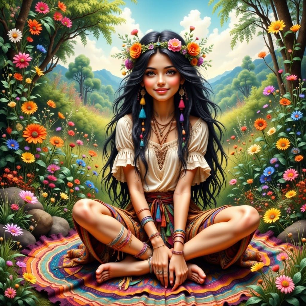 Bohemian Goddess in Whimsical Garden