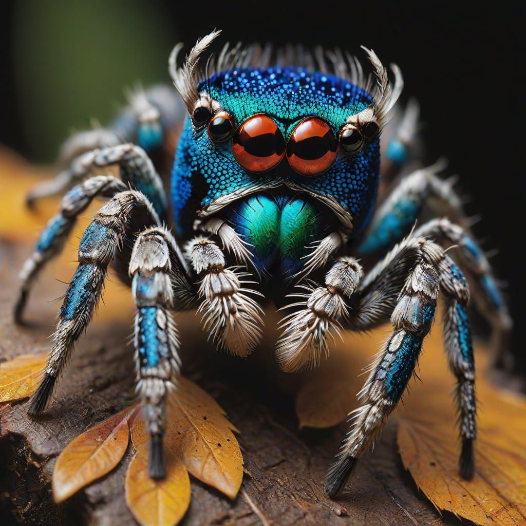 Hyperrealistic Australian Peacock Spider in Vibrant, Iridesc...
