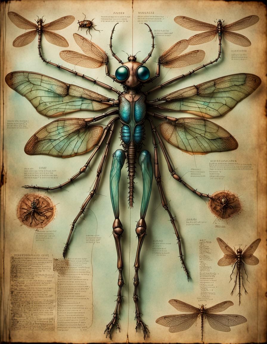 Anatomical Fairy Dragonfly Diagram in Biomechanical Style