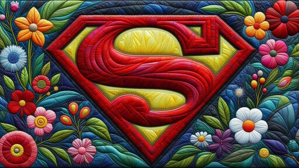 Embroidered Superman Logo in Quilted Fabric Style