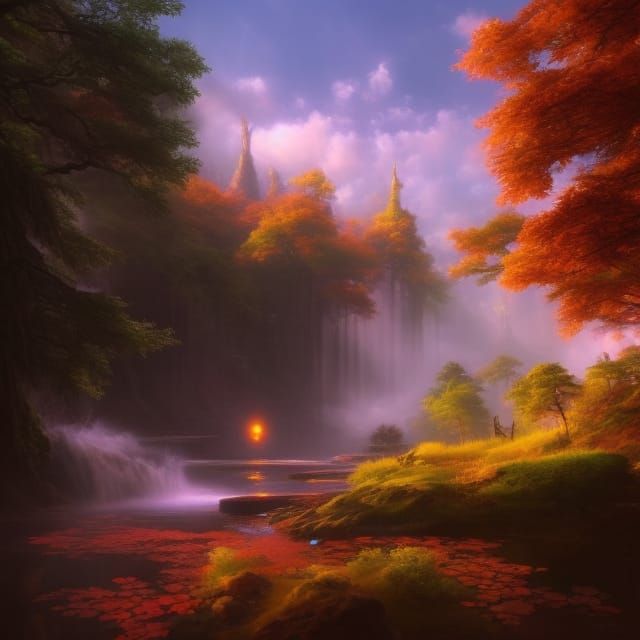 Magical Garden with Surreal Creatures in Fantasy Style